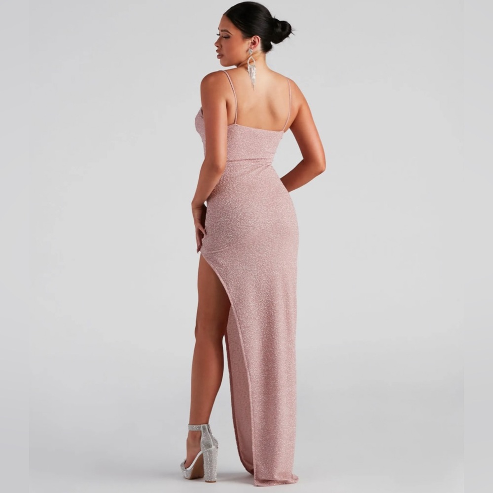 Lola Formal High Slit Glitzy Glitter Dress | Sparkly dress Silver and Pink - Picture 3 of 6